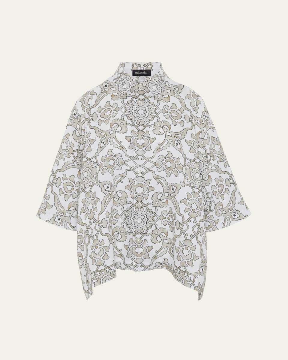 Wide Short-Sleeve Shirt With Collar (Mid Plus Length)